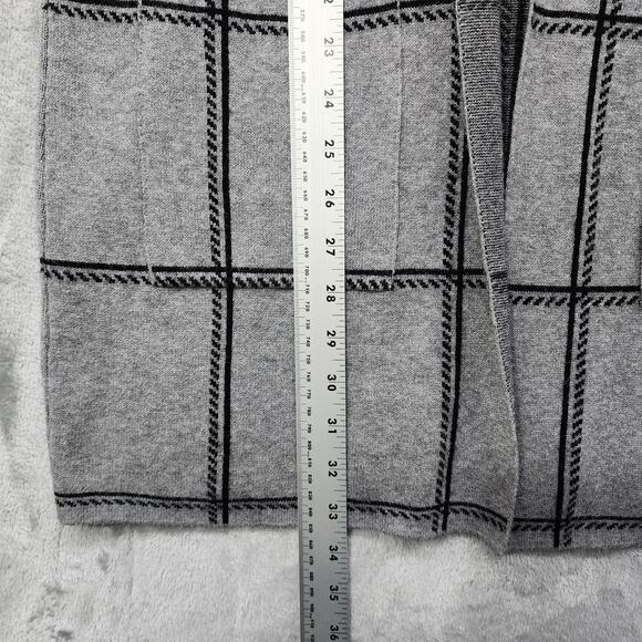 89th + Madison Cardigan Womens M Gray Black Plaid Hooded Open Front Sleeveless - Picture 8 of 9